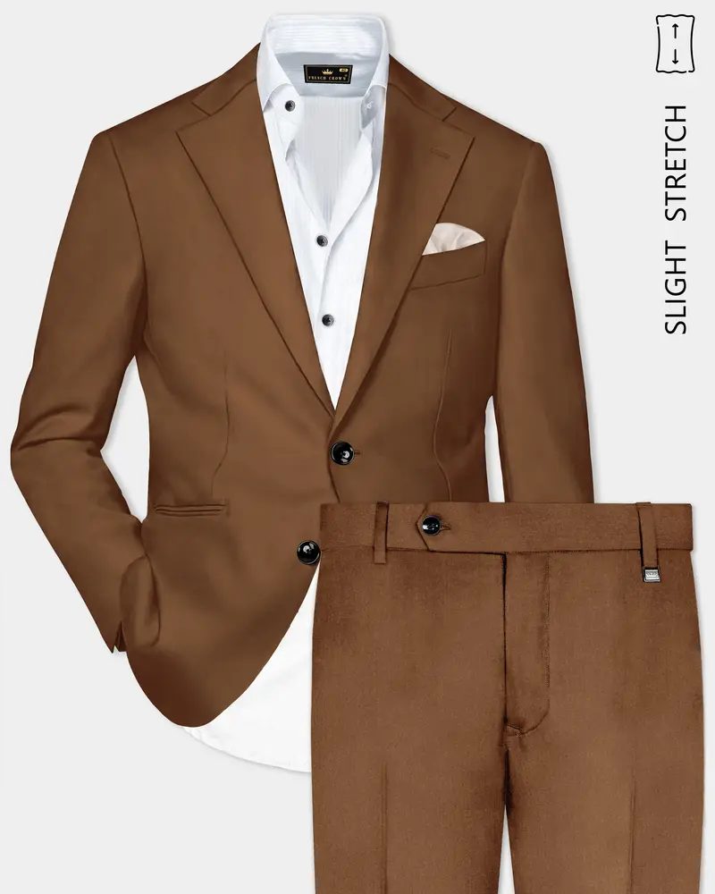 Bronze-Tawny Brown Solid Wool Rich Single Breasted Slight Stretch Suit 1