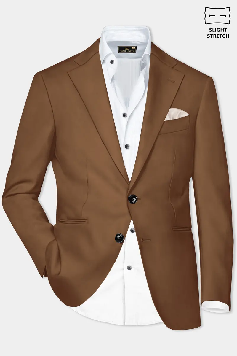 Bronze-Tawny Brown Solid Wool Rich Single Breasted Slight Stretch Suit 10