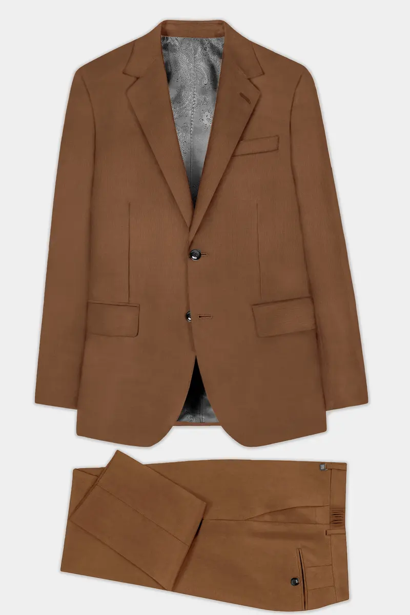 Bronze-Tawny Brown Solid Wool Rich Single Breasted Slight Stretch Suit 11