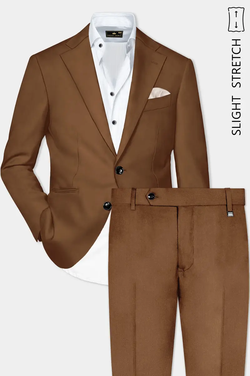Bronze-Tawny Brown Solid Wool Rich Single Breasted Slight Stretch Suit 2