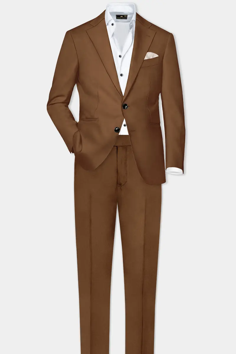 Bronze-Tawny Brown Solid Wool Rich Single Breasted Slight Stretch Suit 4