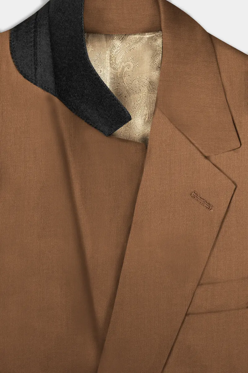 Bronze-Tawny Brown Solid Wool Rich Single Breasted Slight Stretch Suit 6