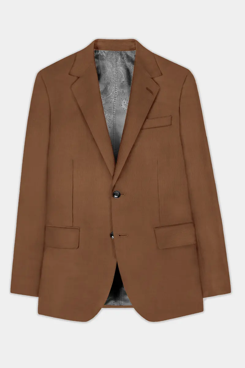 Bronze-Tawny Brown Solid Wool Rich Single Breasted Slight Stretch Suit 8