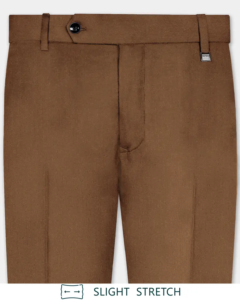 Bronze-Tawny Brown Solid Wool Rich Slight Stretch Waistband Pant 1