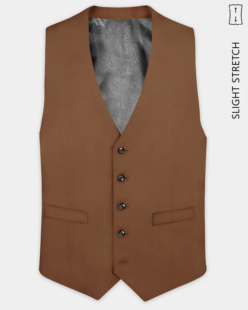 Bronze-Tawny Brown Solid Wool Rich Slight Stretch Waistcoat 1