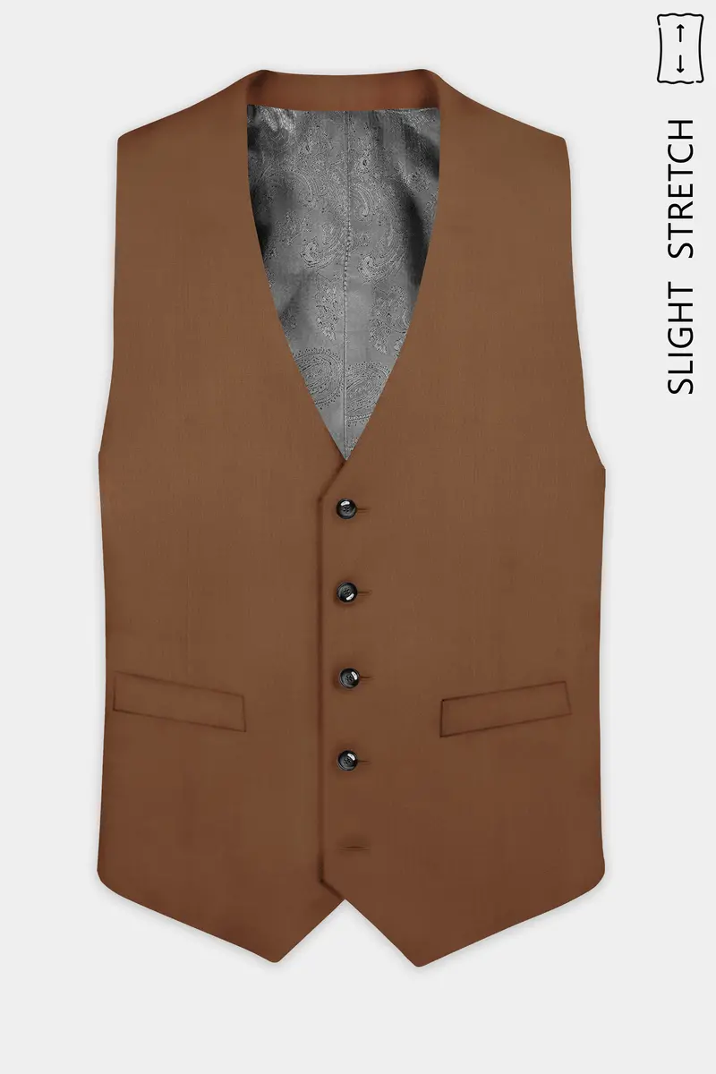Bronze-Tawny Brown Solid Wool Rich Slight Stretch Waistcoat 2