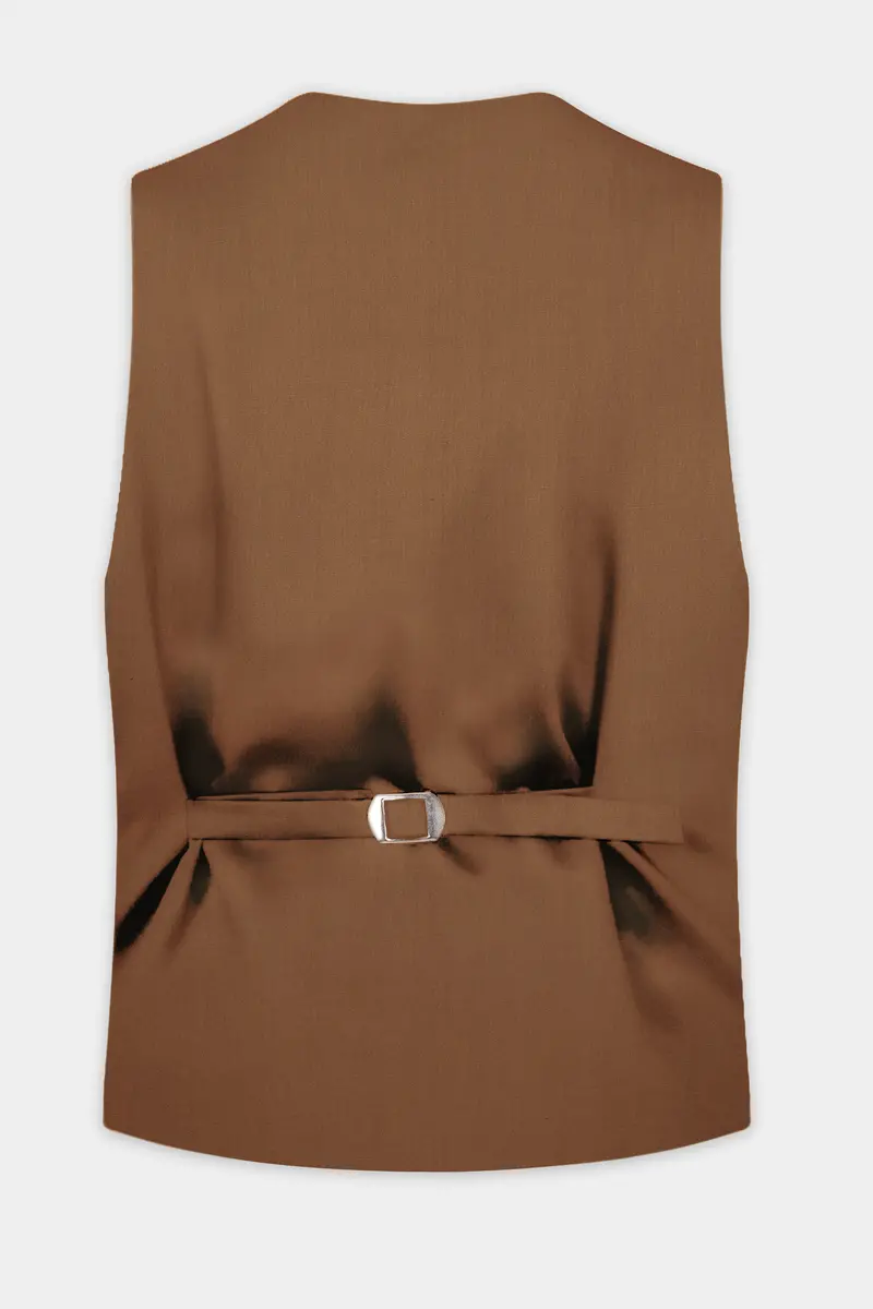 Bronze-Tawny Brown Solid Wool Rich Slight Stretch Waistcoat 4