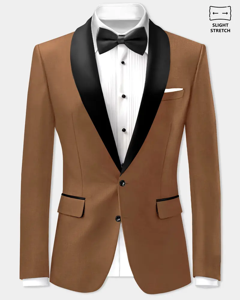 Bronze-Tawny Brown Solid Wool Rich Tuxedo Slight Stretch Blazer 1