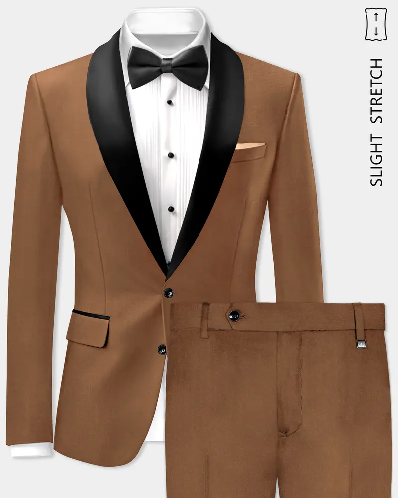 Bronze-Tawny Brown Solid Wool Rich Tuxedo Slight Stretch Suit 1