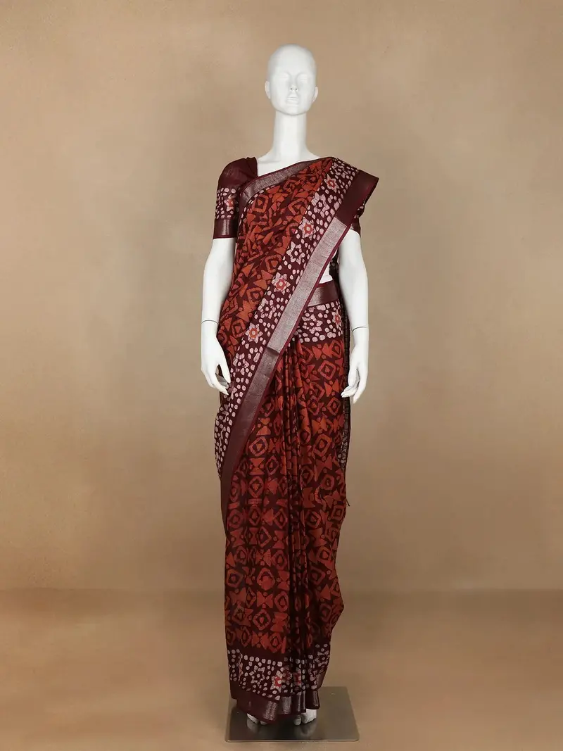 Brown Abstract Designed Cotton Fancy Saree 1
