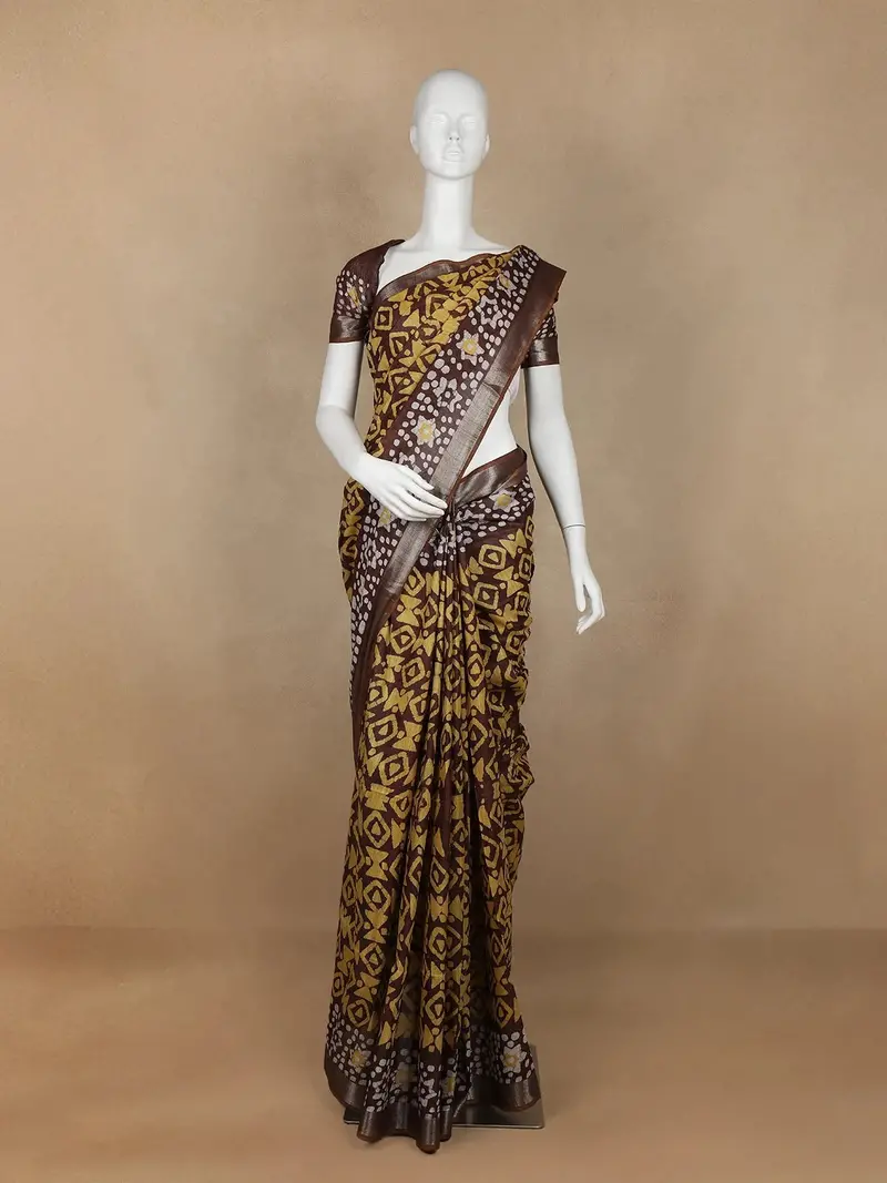 Brown Abstract Designed Cotton Fancy Saree 1