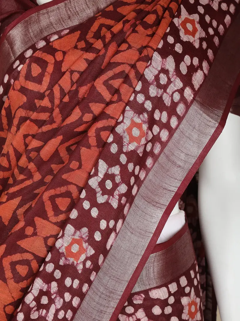 Brown Abstract Designed Cotton Fancy Saree 2