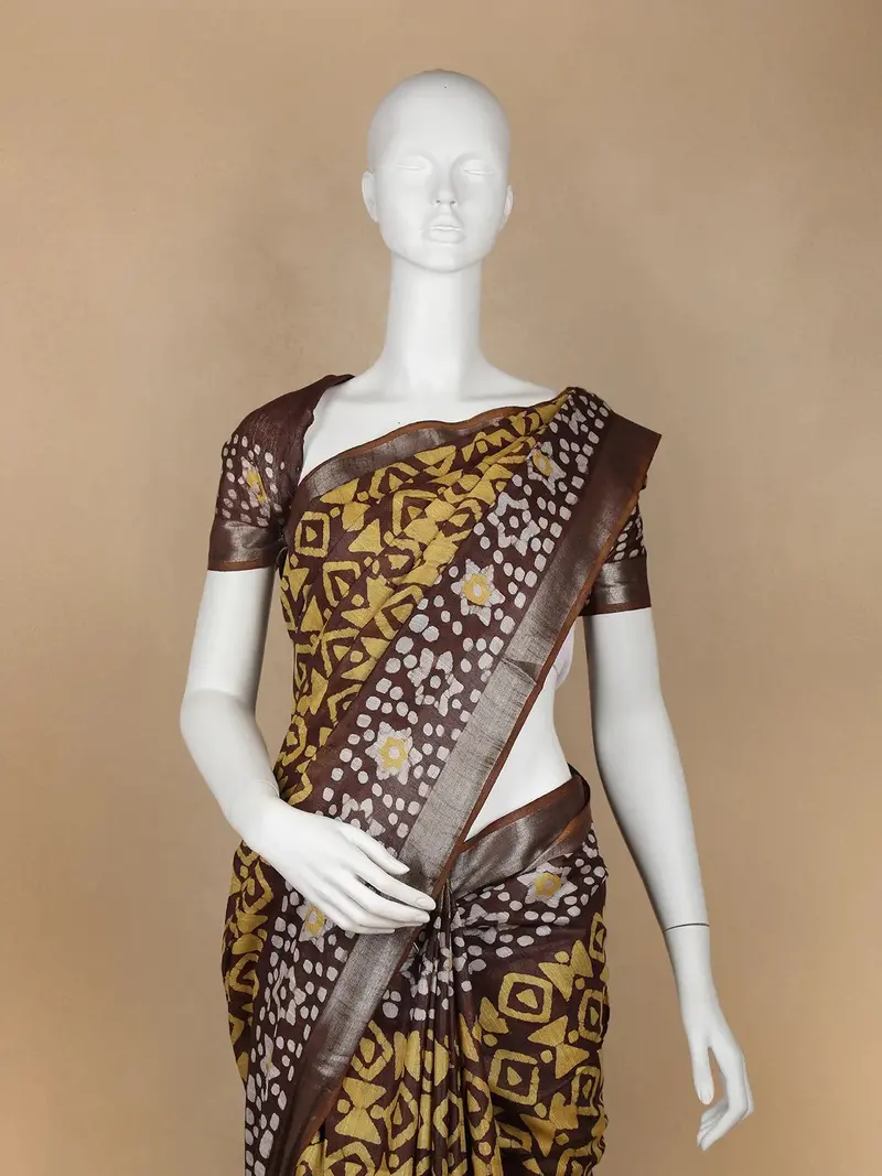 Brown Abstract Designed Cotton Fancy Saree 2