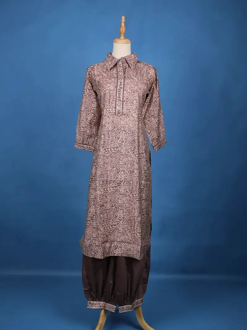 Brown Abstract Designed Semi Silk Salwar Suit 1