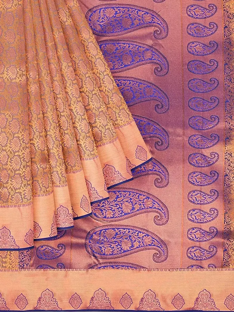Brown Art Silk Saree With Floral Motif On The Body And Contrast Zari Border 1