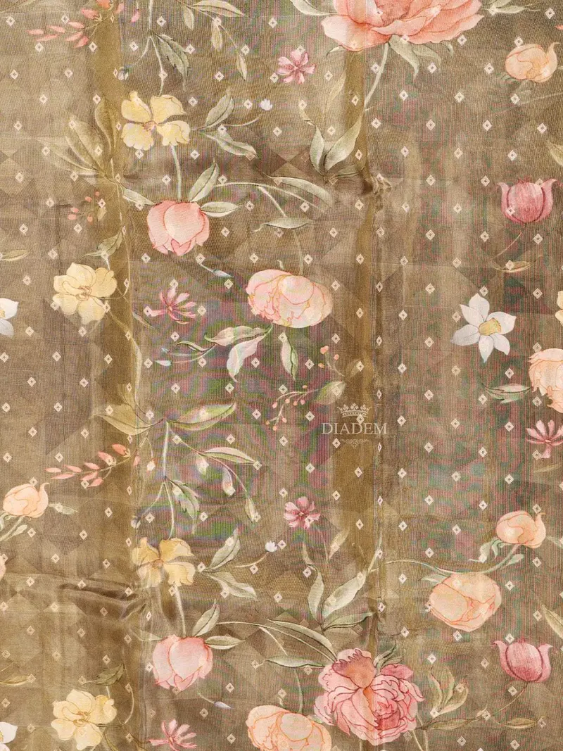 Brown Banarasi Saree With Floral Design On The Body With Designed Border 2