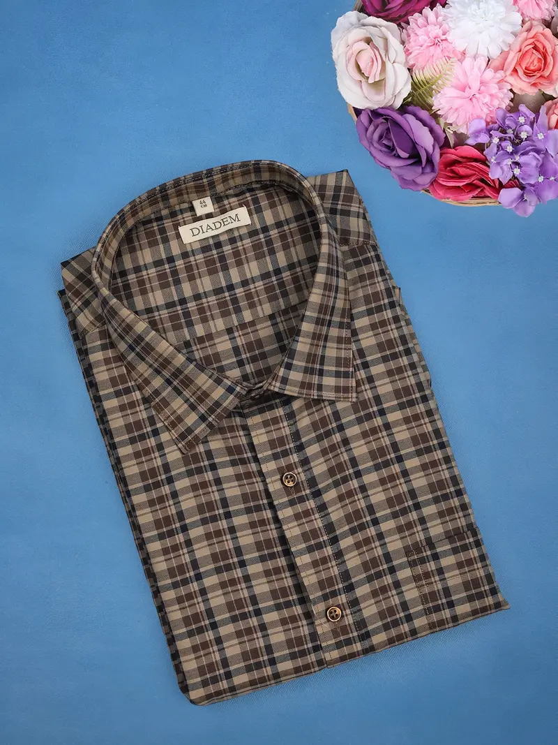 Brown & Black Checked Design Half Sleeve Cotton Shirt 1