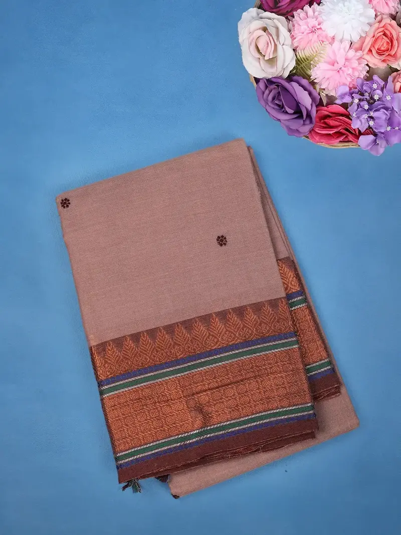 Brown Butta Design Pure Cotton Saree 1