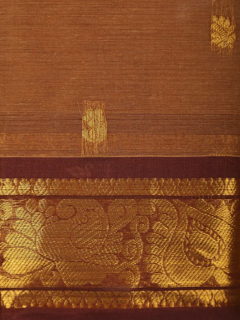 Brown Butta Woven Design Cotton Saree With Contrast Border 2