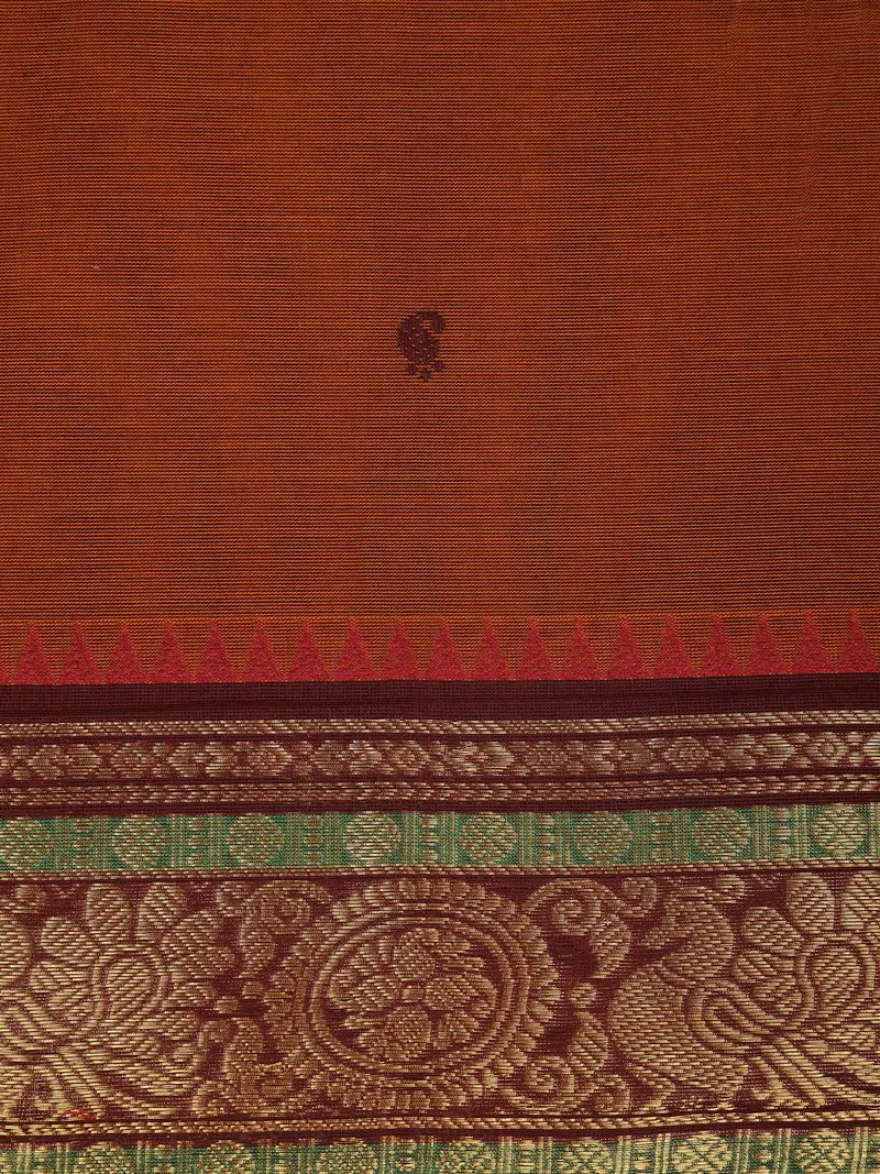 Brown Butta Woven Design Cotton Saree With Contrast Zari Border 2