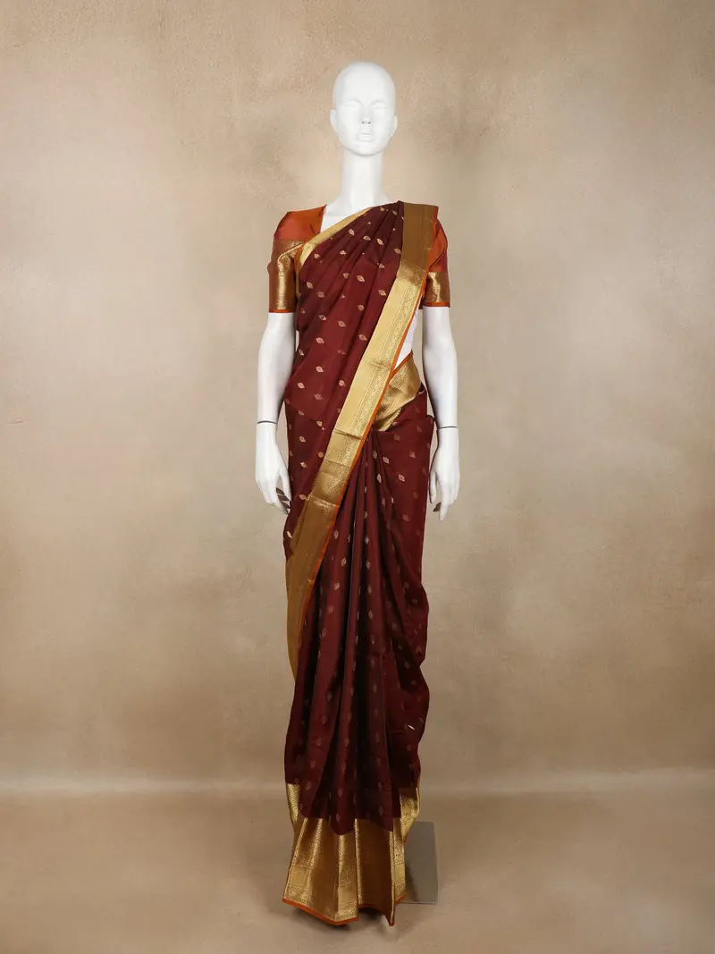 Brown Butta Woven Pure Kanchipuram Silk Saree 1