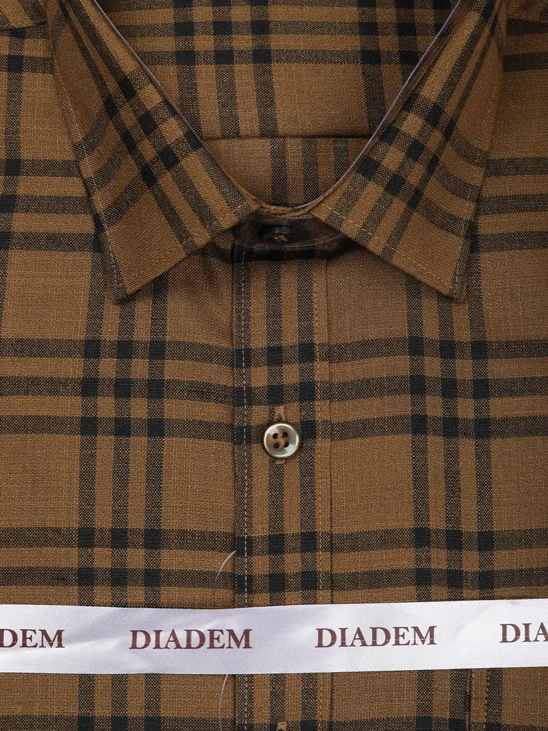 Brown Checked Design Cotton Formal Full Sleeve Men Shirt 2