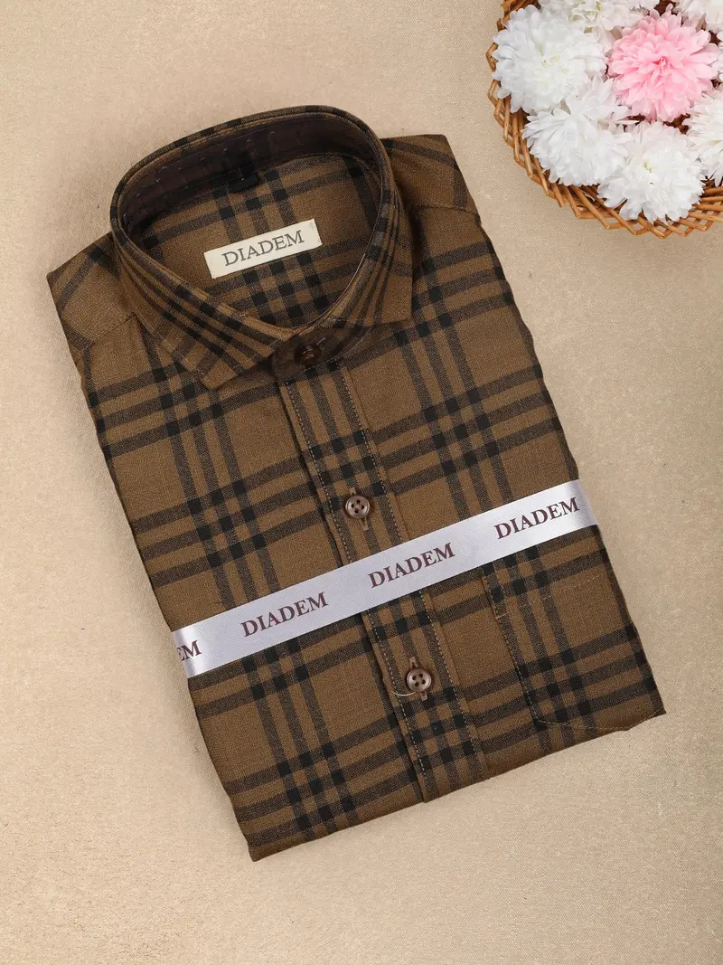 Brown Checks Design Cotton Kid's Shirt 1