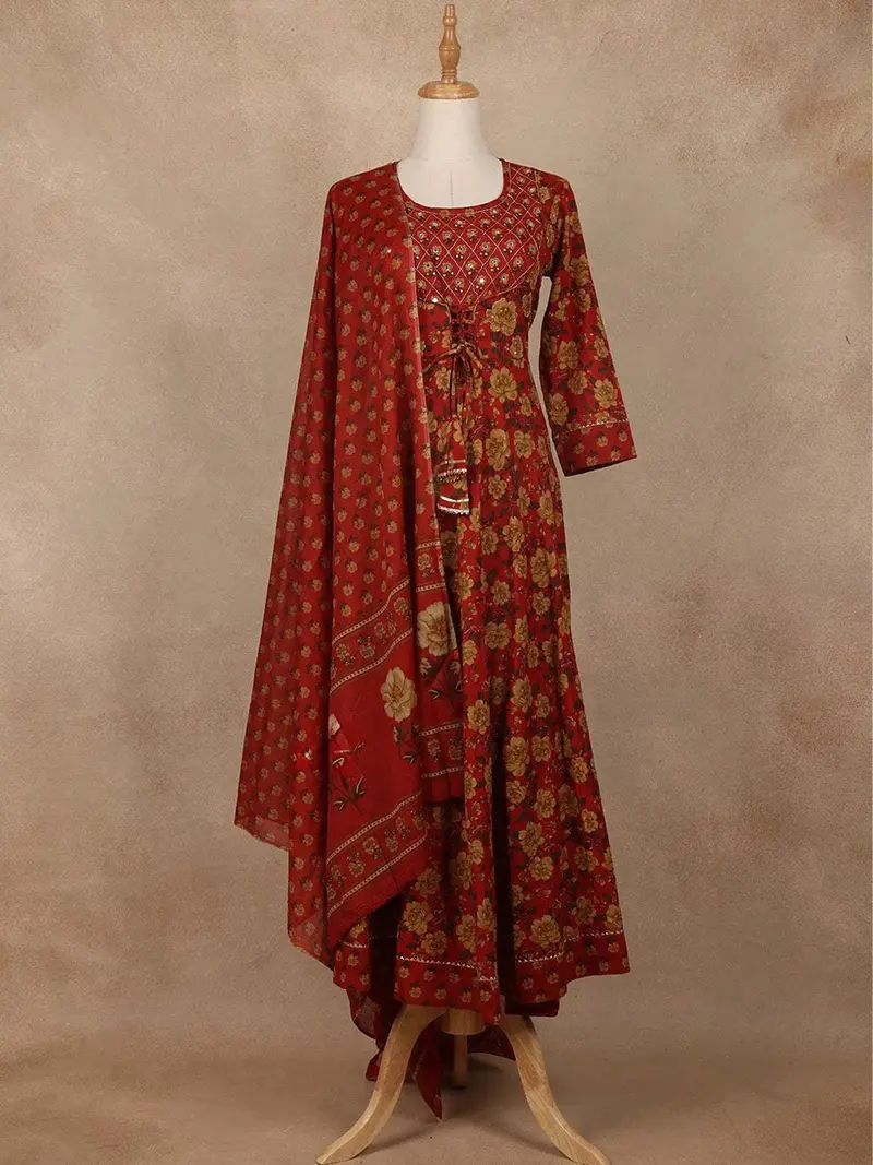 Brown Cotton Anarkali Salwar Suit 1