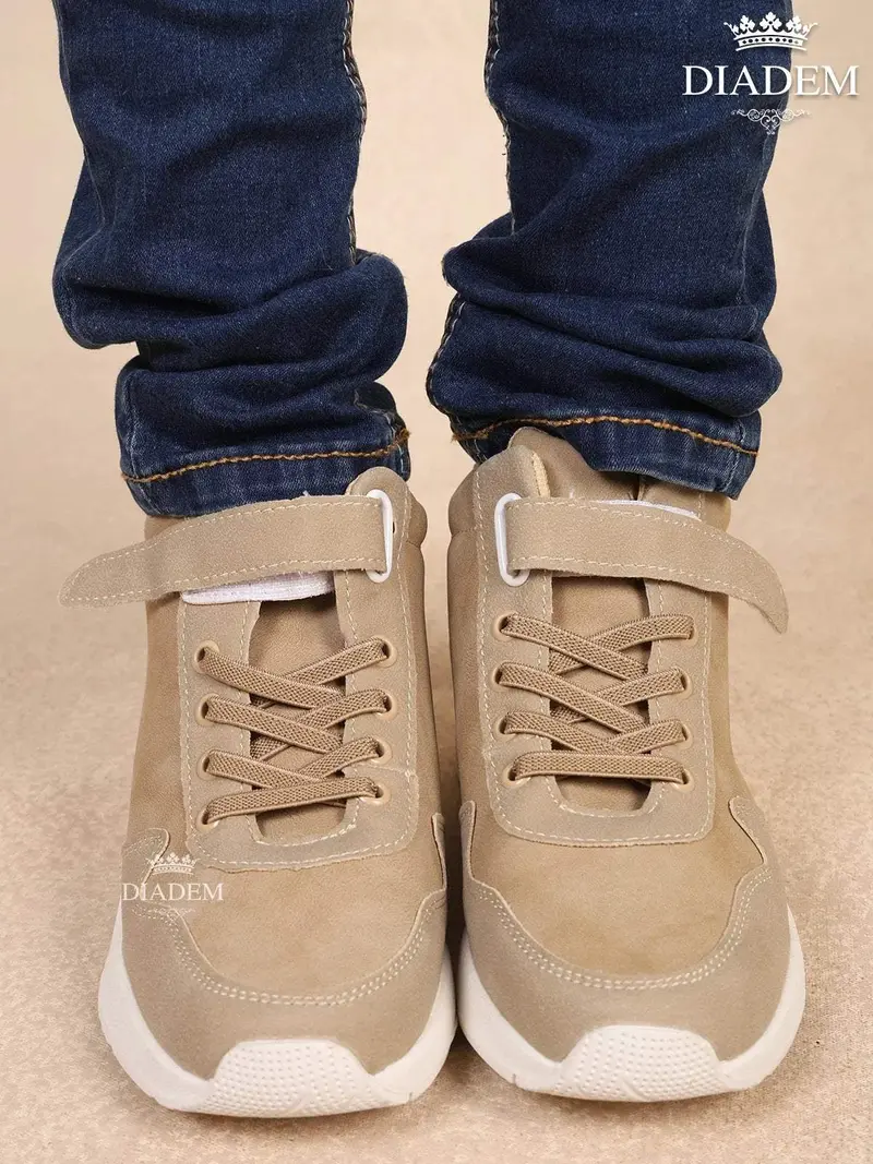 Brown Flat Velcro Sneakers For Boys 1