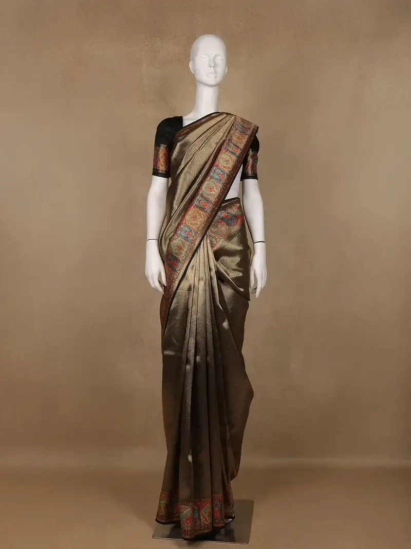 Brown Floral Design Print Silk Saree 1