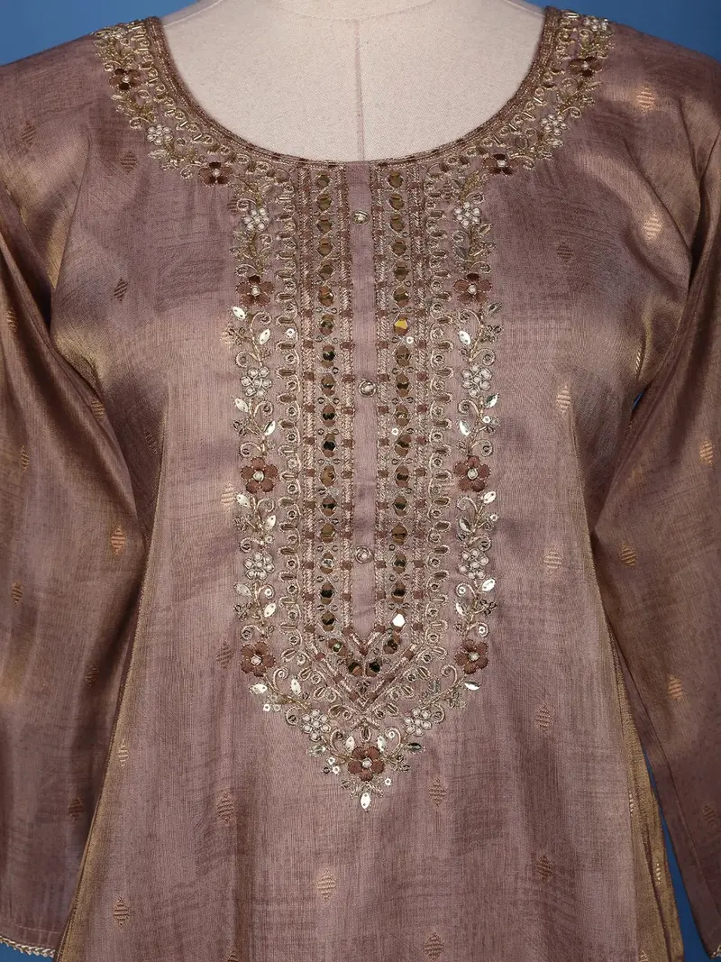Brown Floral Design Printed Organza Salwar Suit 3
