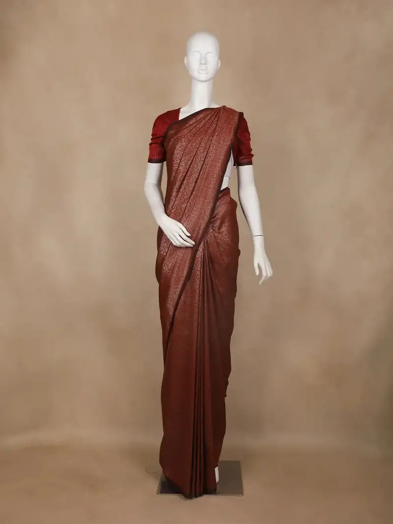 Brown Floral Design Semi Tissue Silk Saree 1