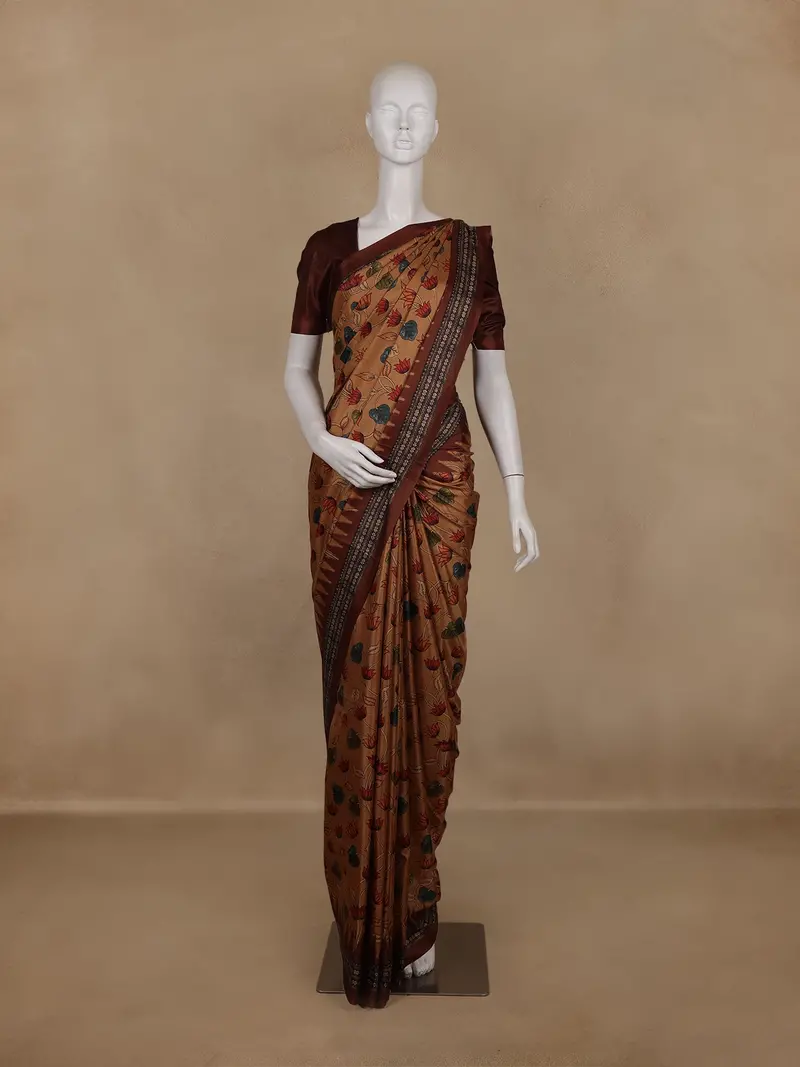 Brown Floral Design Semi Tissue Silk Saree 1