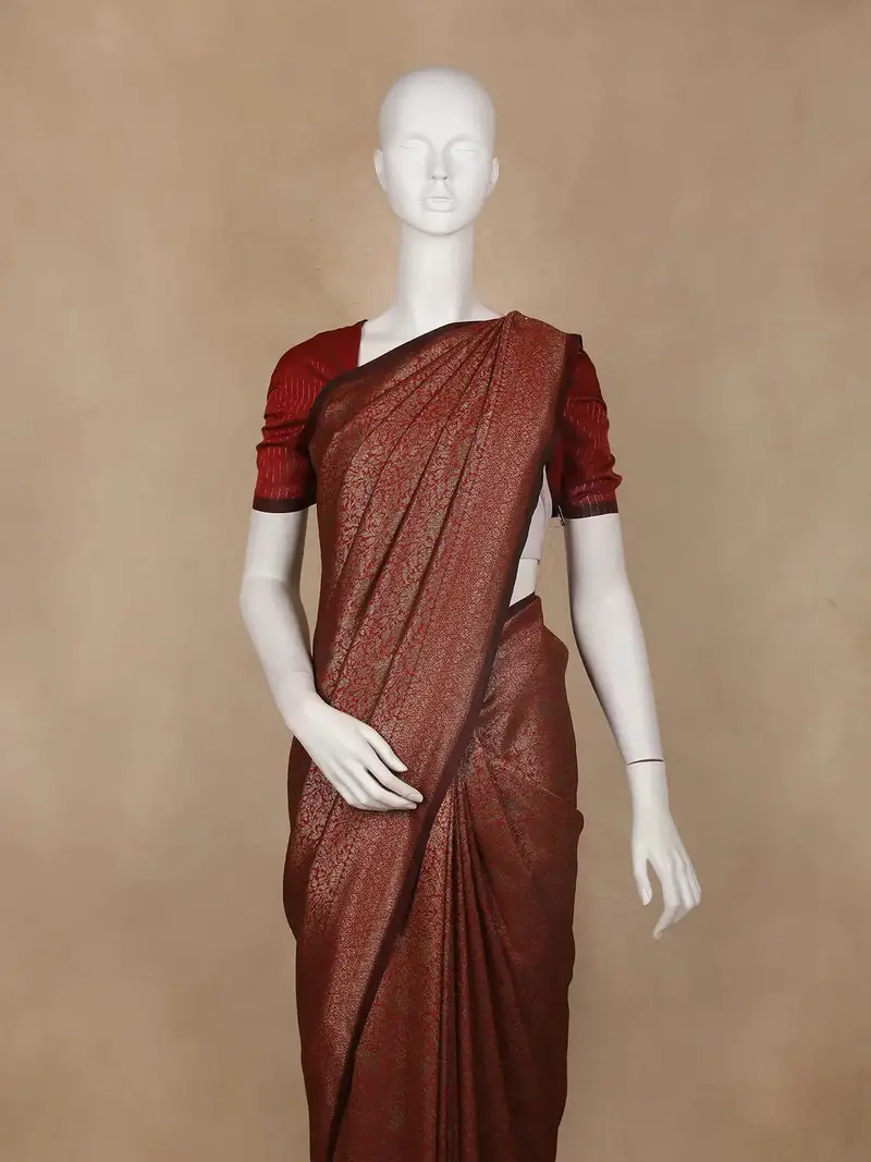 Brown Floral Design Semi Tissue Silk Saree 2