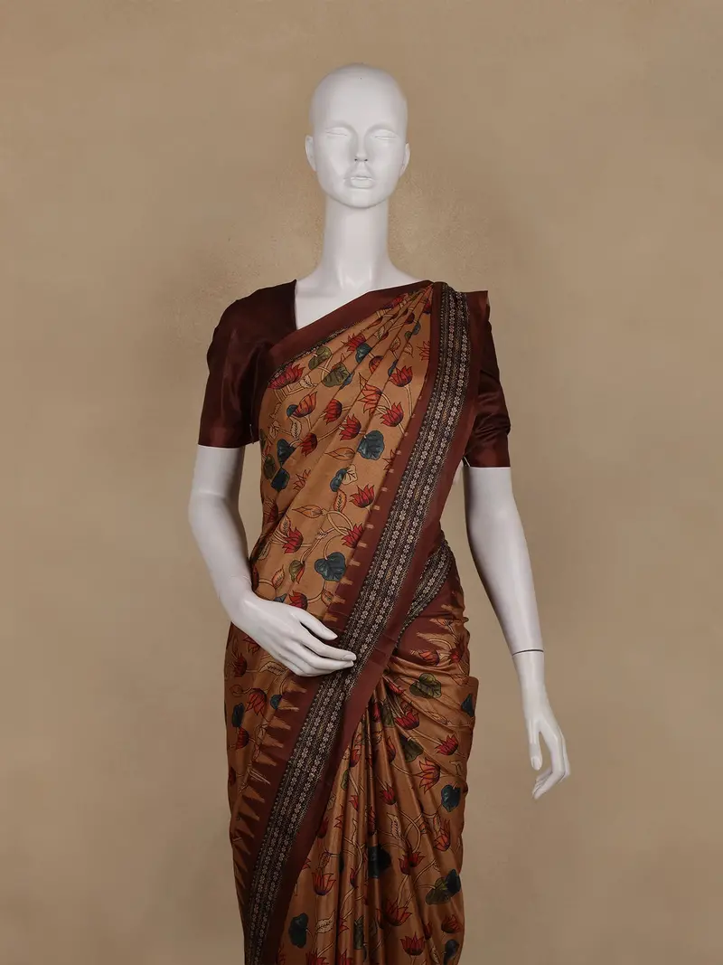 Brown Floral Design Semi Tissue Silk Saree 2