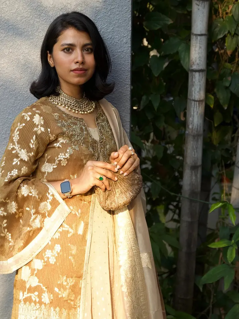 Brown Floral Designed Banarasi Sharara Salwar Suit 3