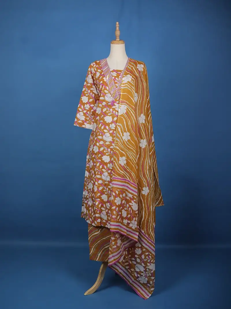 Brown Floral Designed Cotton Salwar Suit 1