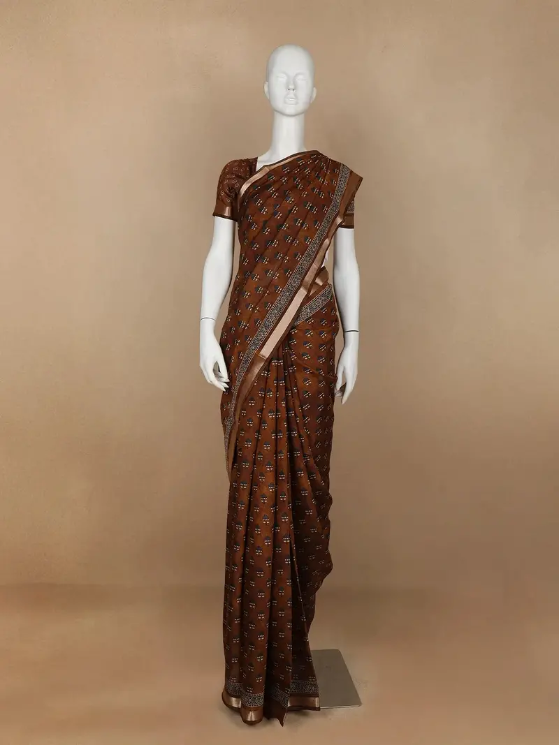 Brown Floral Designed Crepe Silk Saree 1