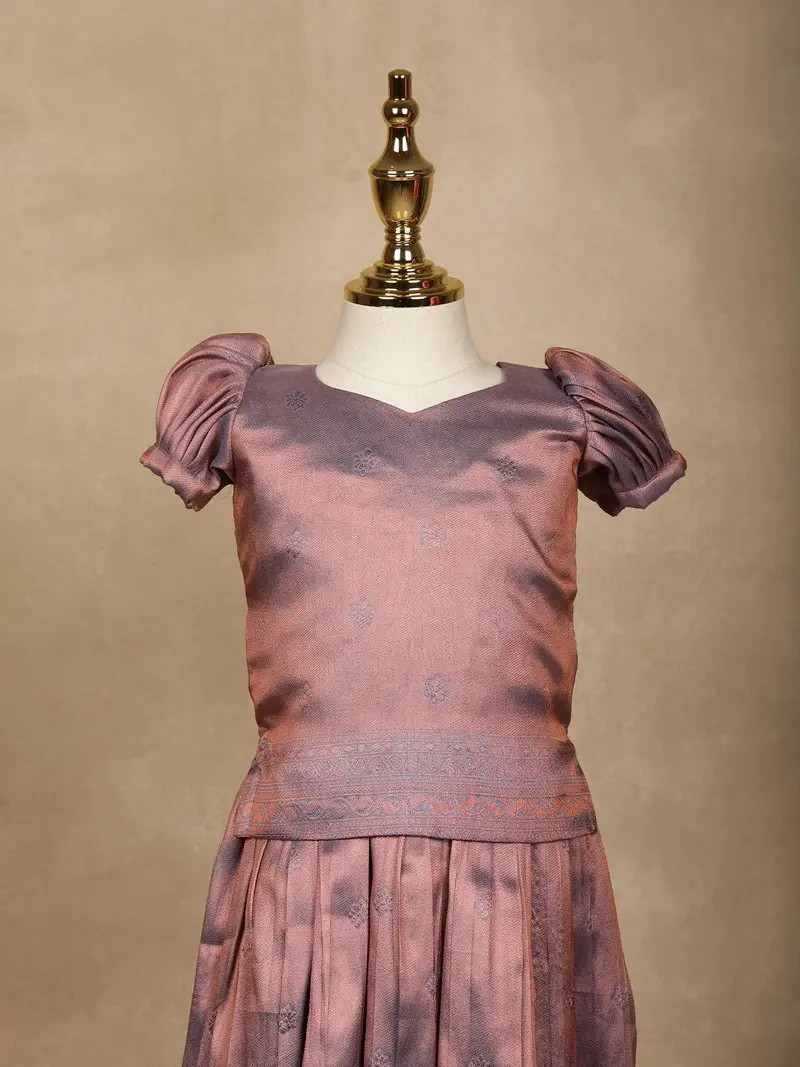 Brown Floral Designed Silk Pavada Sattai Set 2
