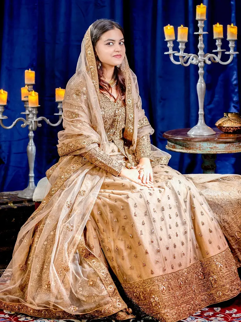Brown Floral Embroidered Pakistani Net Lehenga For Bridesmaids 1