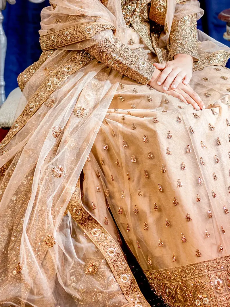 Brown Floral Embroidered Pakistani Net Lehenga For Bridesmaids 2