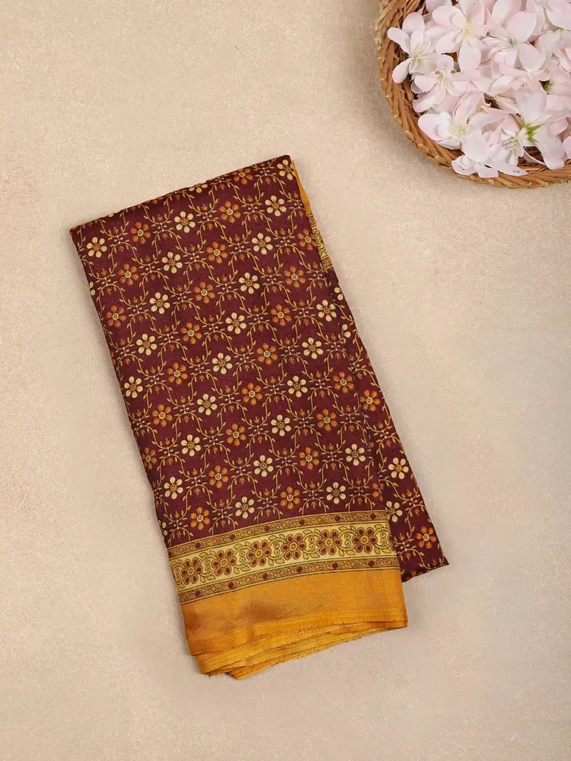 Brown Floral Print Georgette Saree 1