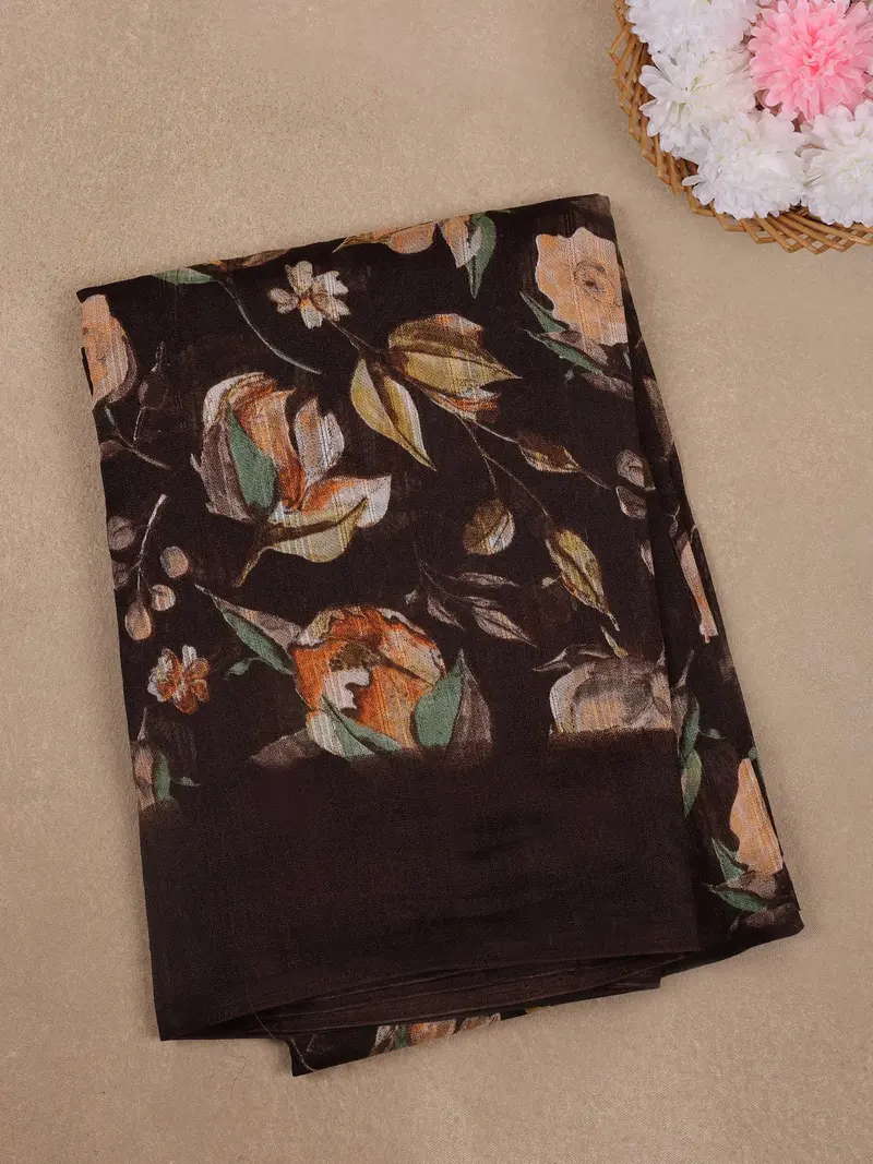 Brown Floral Prints Fancy Georgette Saree 1