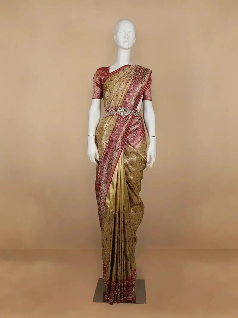 Brown Floral Woven And Stone Work Banarasi Silk Saree 1