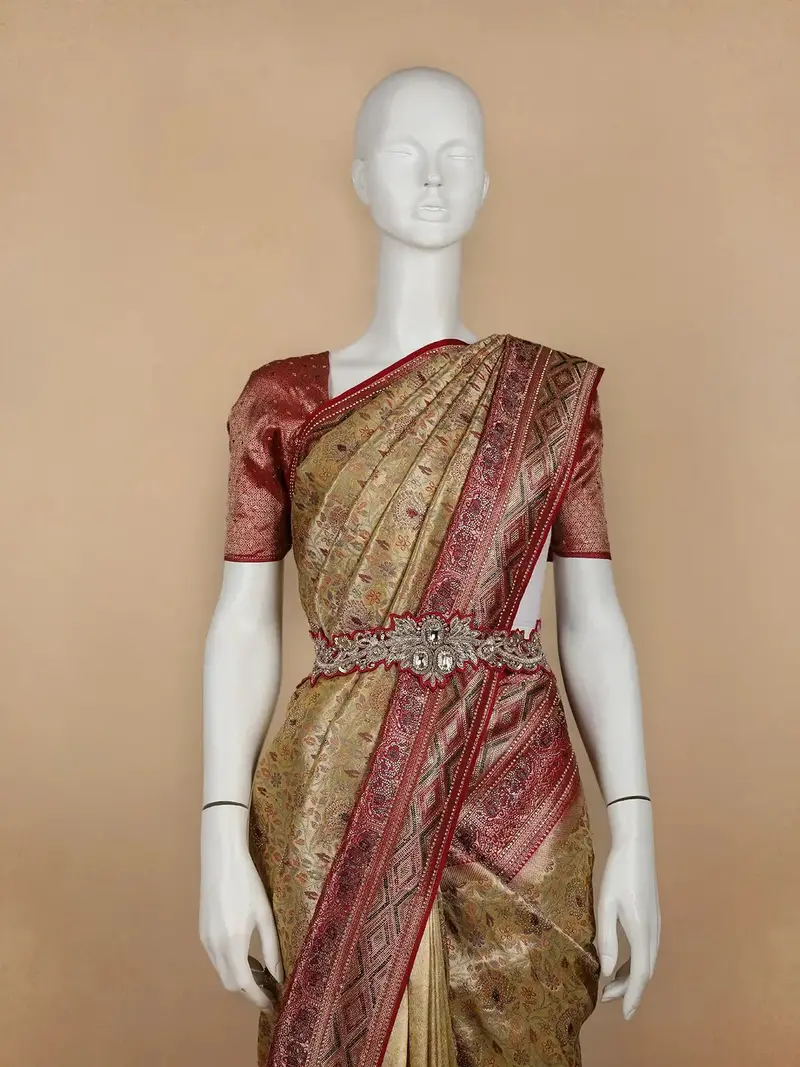 Brown Floral Woven And Stone Work Banarasi Silk Saree 2
