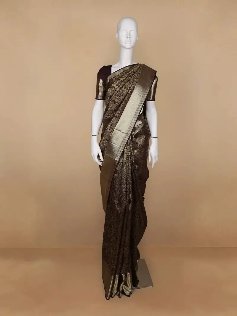 Brown Floral Woven Pure Kanchipuram Silk Saree 1