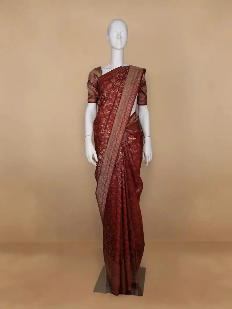 Brown Floral Woven Pure Kanchipuram Silk Saree 1