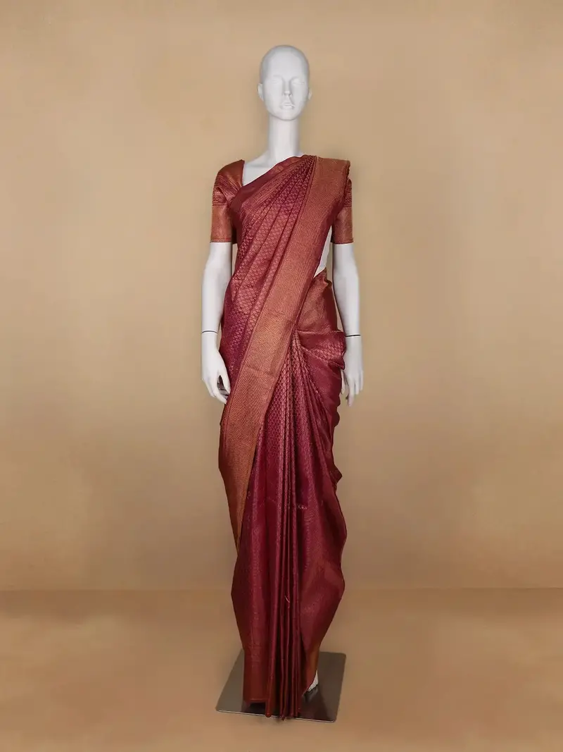 Brown Floral Woven Pure Kanchipuram Silk Saree 1