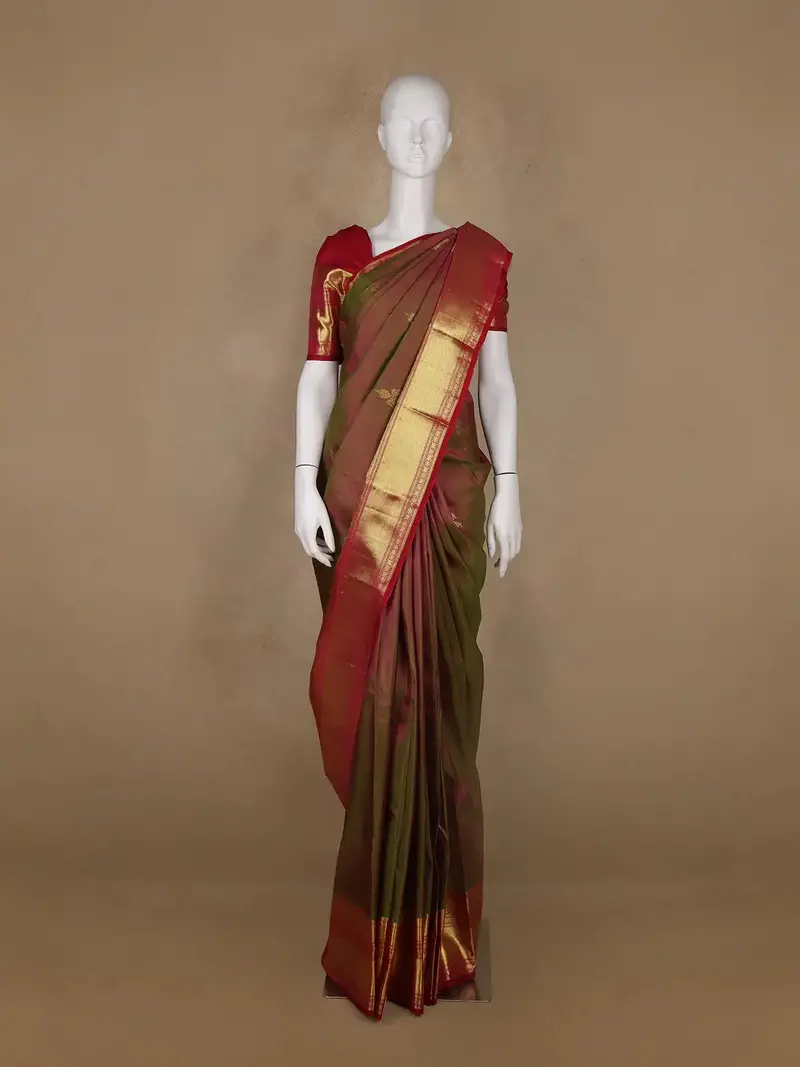 Brown Floral Woven Pure Kanchipuram Silk Saree 1