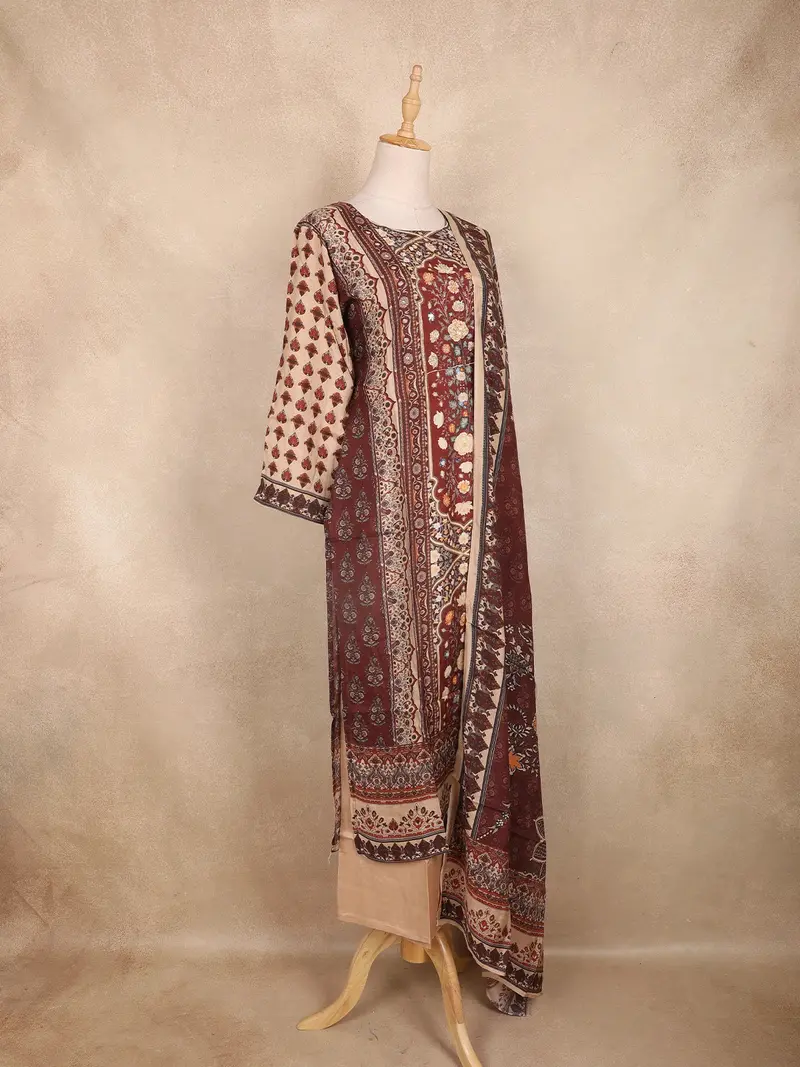 Brown Kashmiri Floral Printed Design Crepe Straight Cut Salwar Suit With Dupatta 4